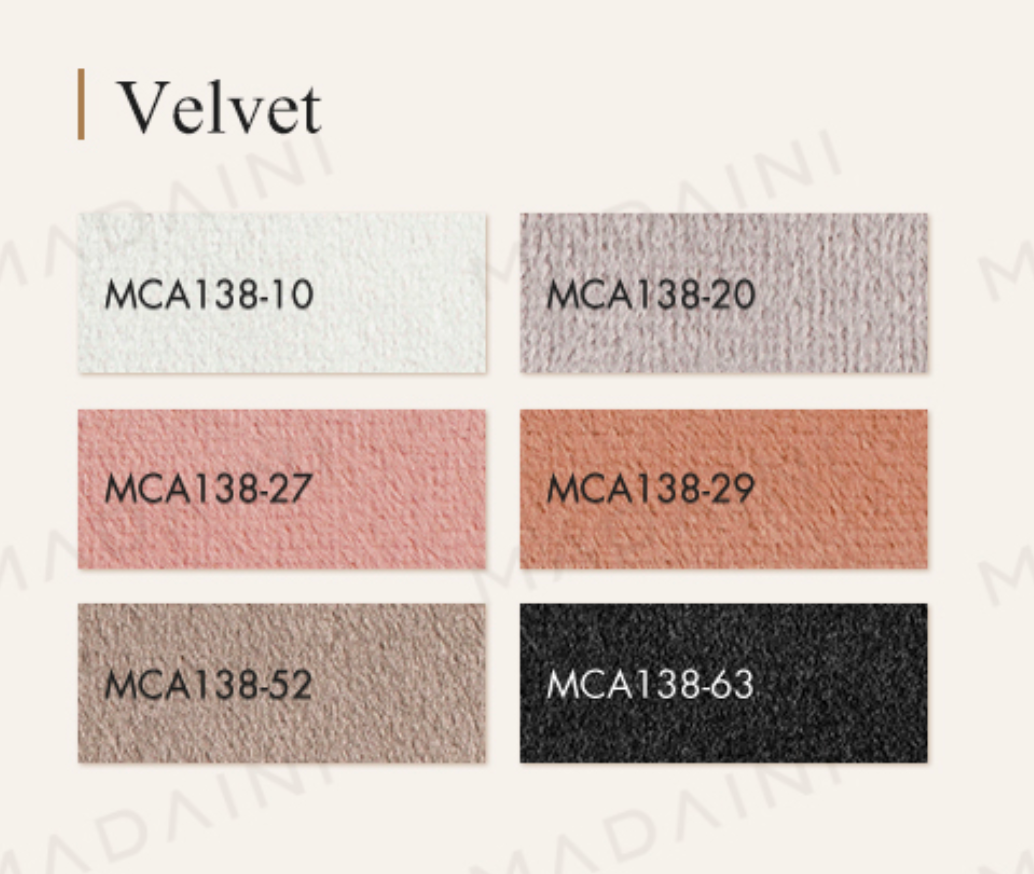 Velvet — варианты цветов и материалов